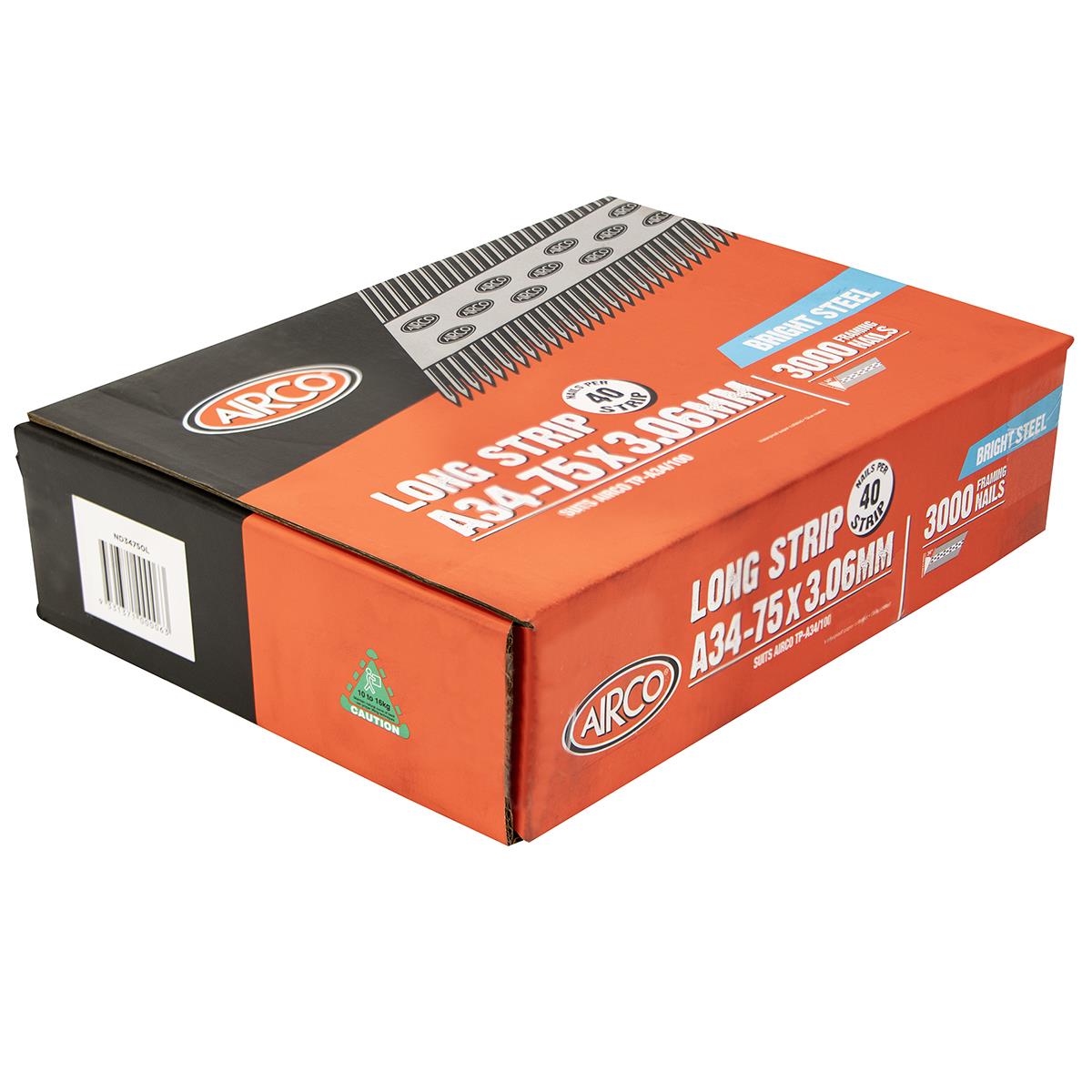 AIRCO A34 75 x 3.1 Plain Nails. Ctn Qty: 3000