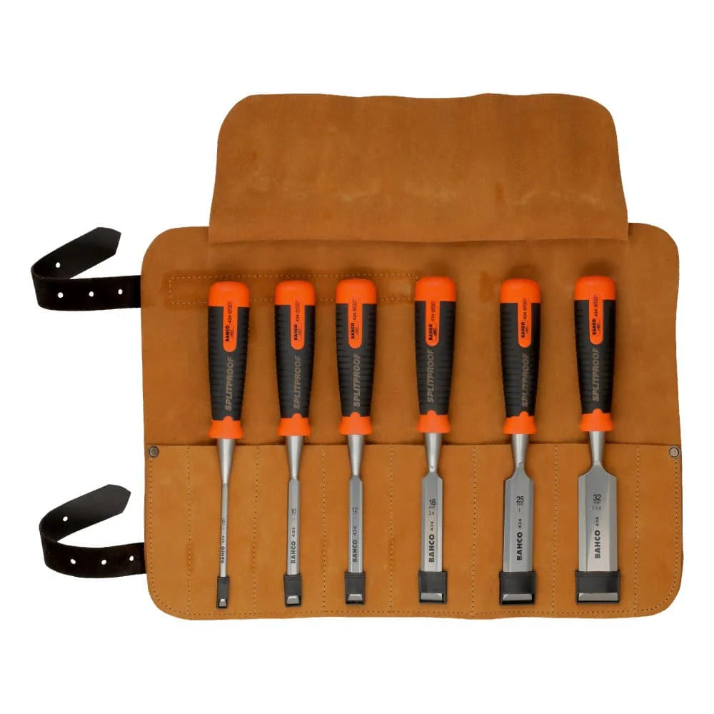 6 PCS 434 CHISEL SET IN LEATHER ROLL POUCH