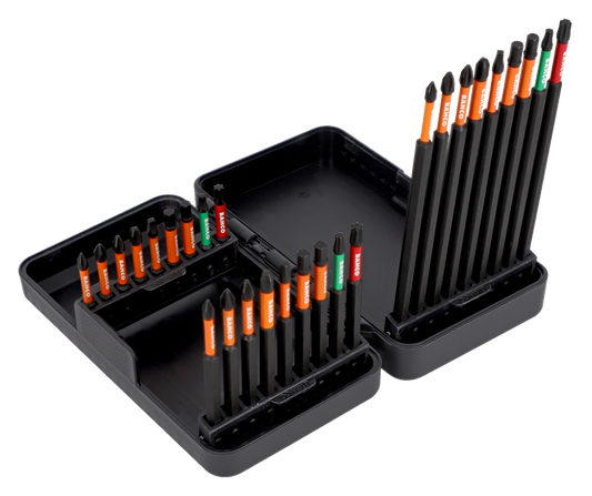 1/4” Impact Torsion Bit Set for Phillips/TORX®/Robertson/Hex Head Screws 27 Pcs