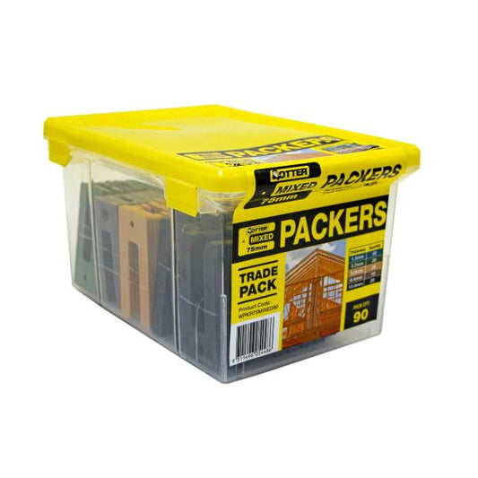 PACKER W MIX TRADE PACK 90PC, 5 Thicknesses 75mm,1.5mmx20,3.2mmx20,5.0mm x 20,6.4mm x10,10mm x 20.